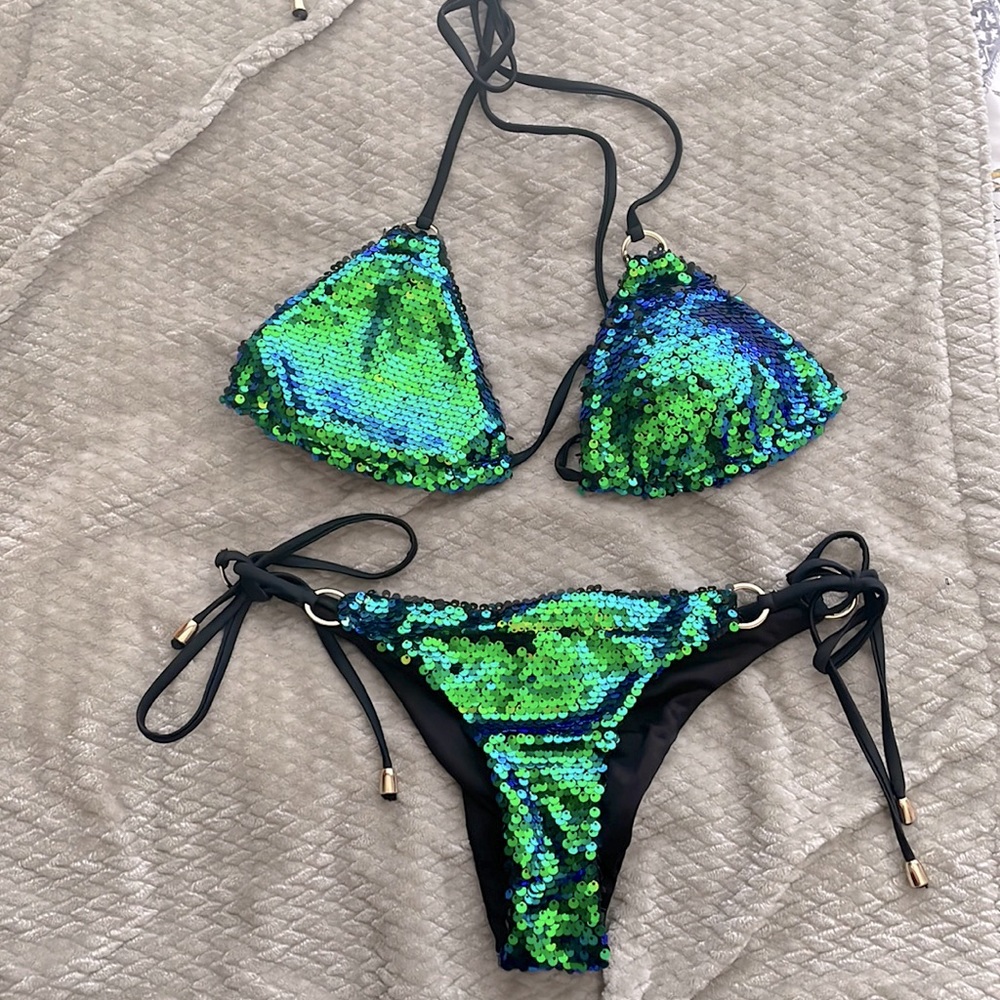 Sequin bikini top Sz L bottom Sz M